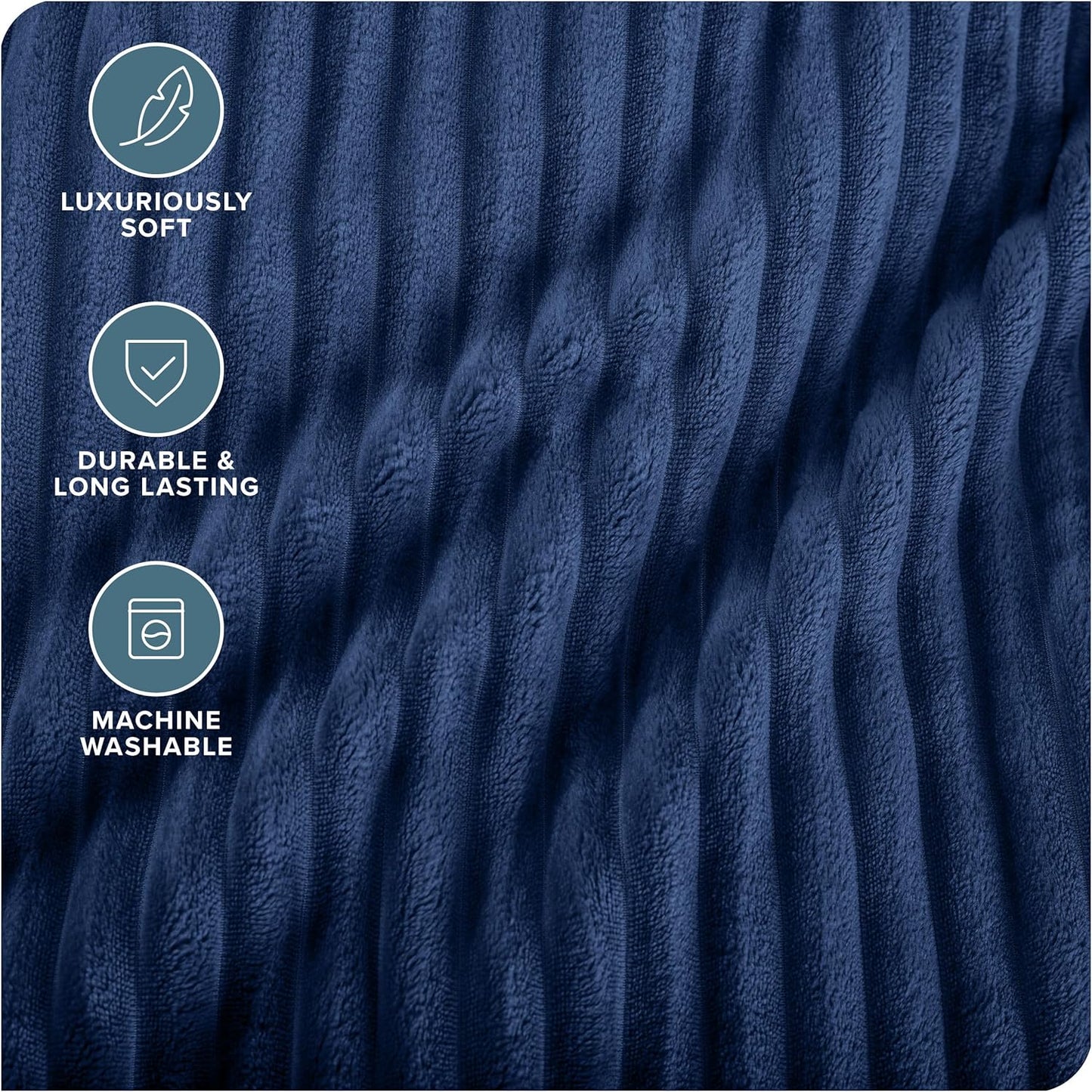 Bare Home Textured Fleece Blanket - Twin/Twin Extra Long - Ultra-Soft Lightweight for Bed, Sofa, and Couch - Luxury Microplush - Cozy Warm Blanket (Twin/Twin XL, Ribbed Dark Blue)