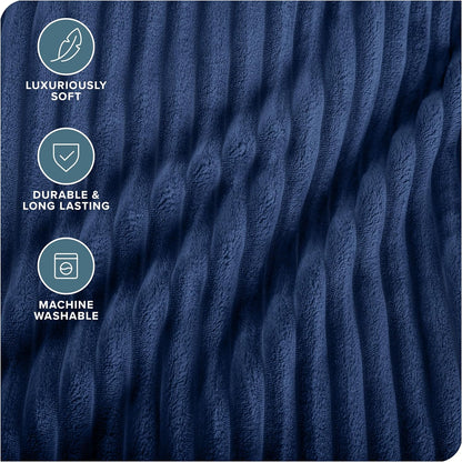 Bare Home Textured Fleece Blanket - Twin/Twin Extra Long - Ultra-Soft Lightweight for Bed, Sofa, and Couch - Luxury Microplush - Cozy Warm Blanket (Twin/Twin XL, Ribbed Dark Blue)