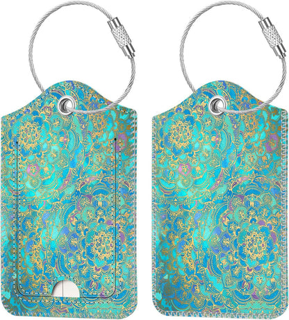Fintie Luggage Tags, Privacy Cover ID Label with Stainless Steel Loop and Address Card for Travel Bag Suitcase - Glass Blue (2 Piece)