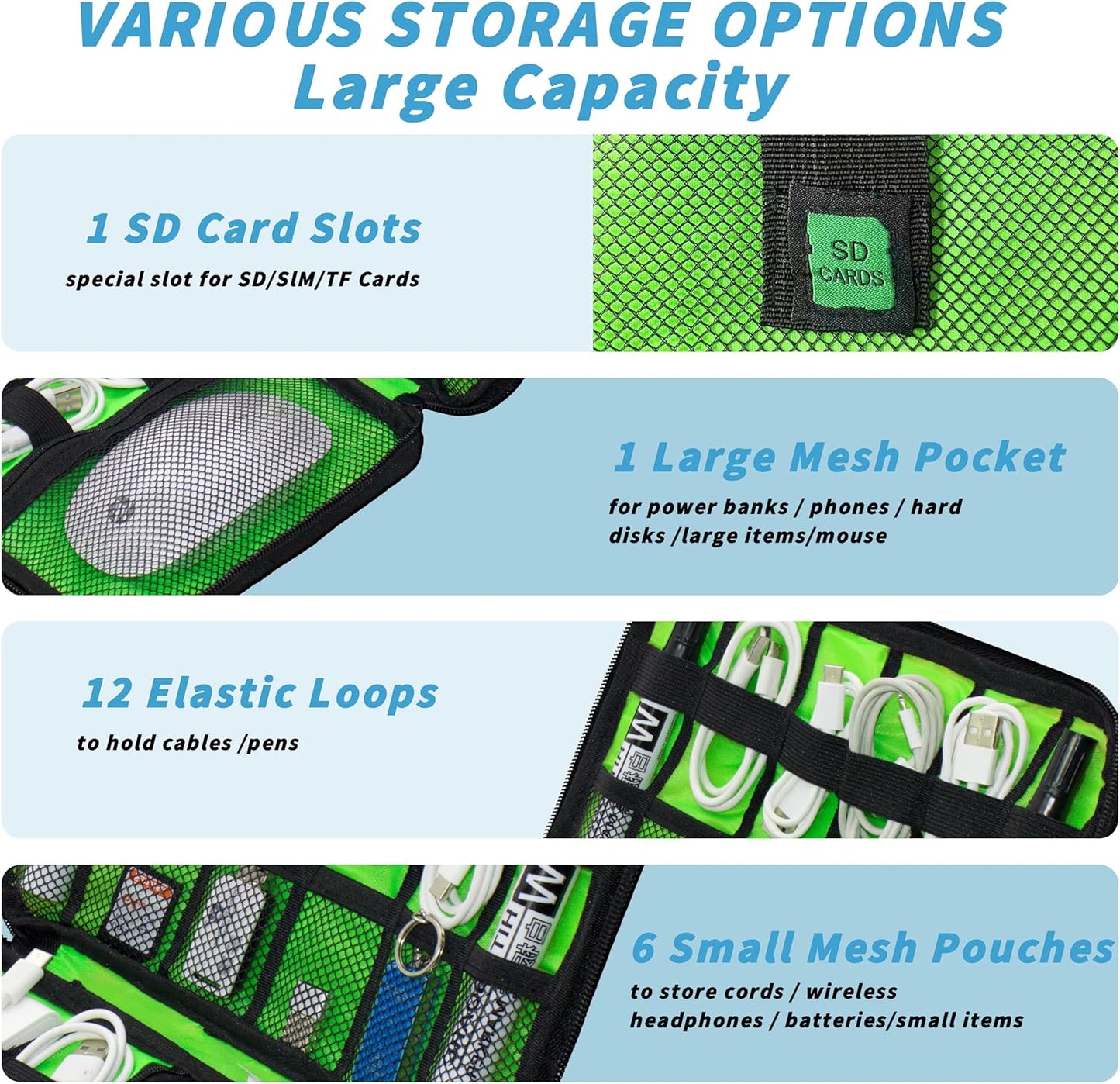 Electronics Organizer,Travel Cord Organizer Pouch, Portable Cable Organizer Bags,Travel Electronic Accessories Storage Case for Cables, Cords, Charger, Phone (Rosered)