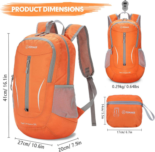 ZOMAKE Ultra Lightweight Packable Backpack 25L, Foldable Hiking Backpacks Water Resistant Small Folding Daypack for Travel(Orange)