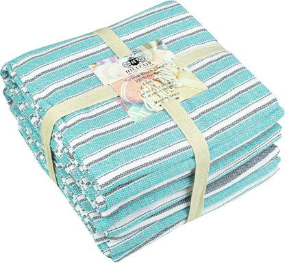 HILLFAIR Cotton Turkish Beach Towels, Quick Dry Lightweight Sand Free Peshtemal Towel for Bath Swim Yoga Pool Travel, Beach Accessories, Oversized Cotton Turkish Towel (39 x 72 inch- 4 Pack Aqua Grey)