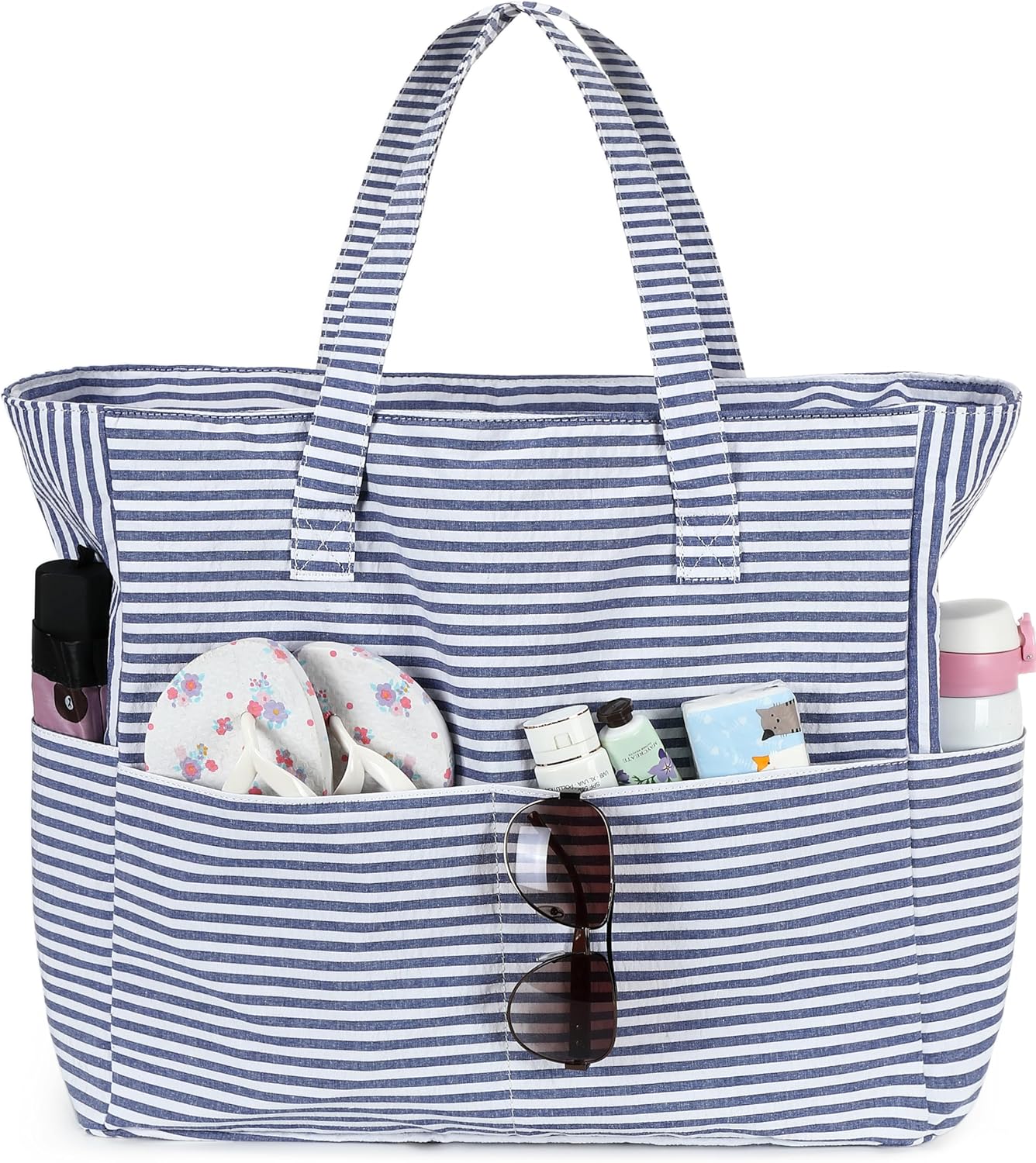 LEDAOU Large Beach Tote Bag Women Waterproof Sandproof Zipper Beach Tote Bag for Pool Gym Grocery Travel with Wet Pocket