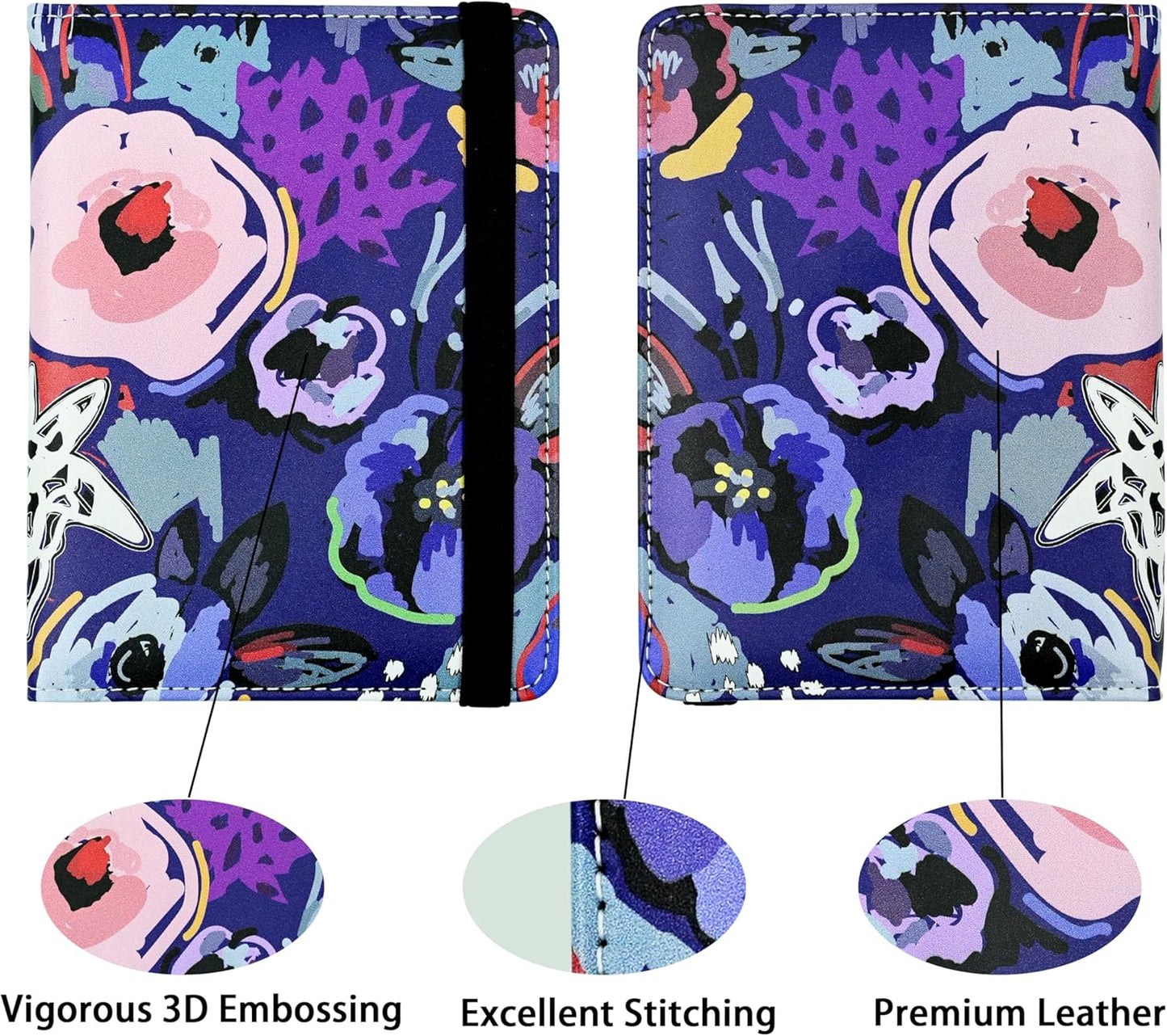 Passport Holder for Women and Men PU Leather Passport Cover for Travel (Floral)