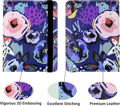 Passport Holder for Women and Men PU Leather Passport Cover for Travel (Floral)