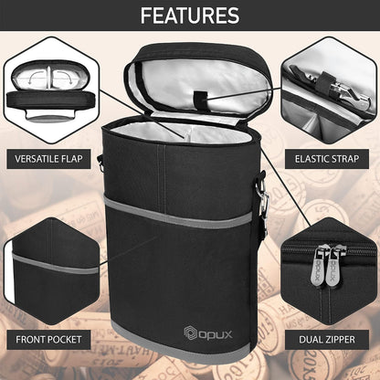 OPUX 2 Bottle Wine Carrier Tote, Insulated Leakproof Wine Cooler Bag, Wine Travel Bag Tote for Picnic BYOB Beach, Portable Wine Bottle Carrying Case, Gift for Wine Lover Women Men Christmas, Dark Grey