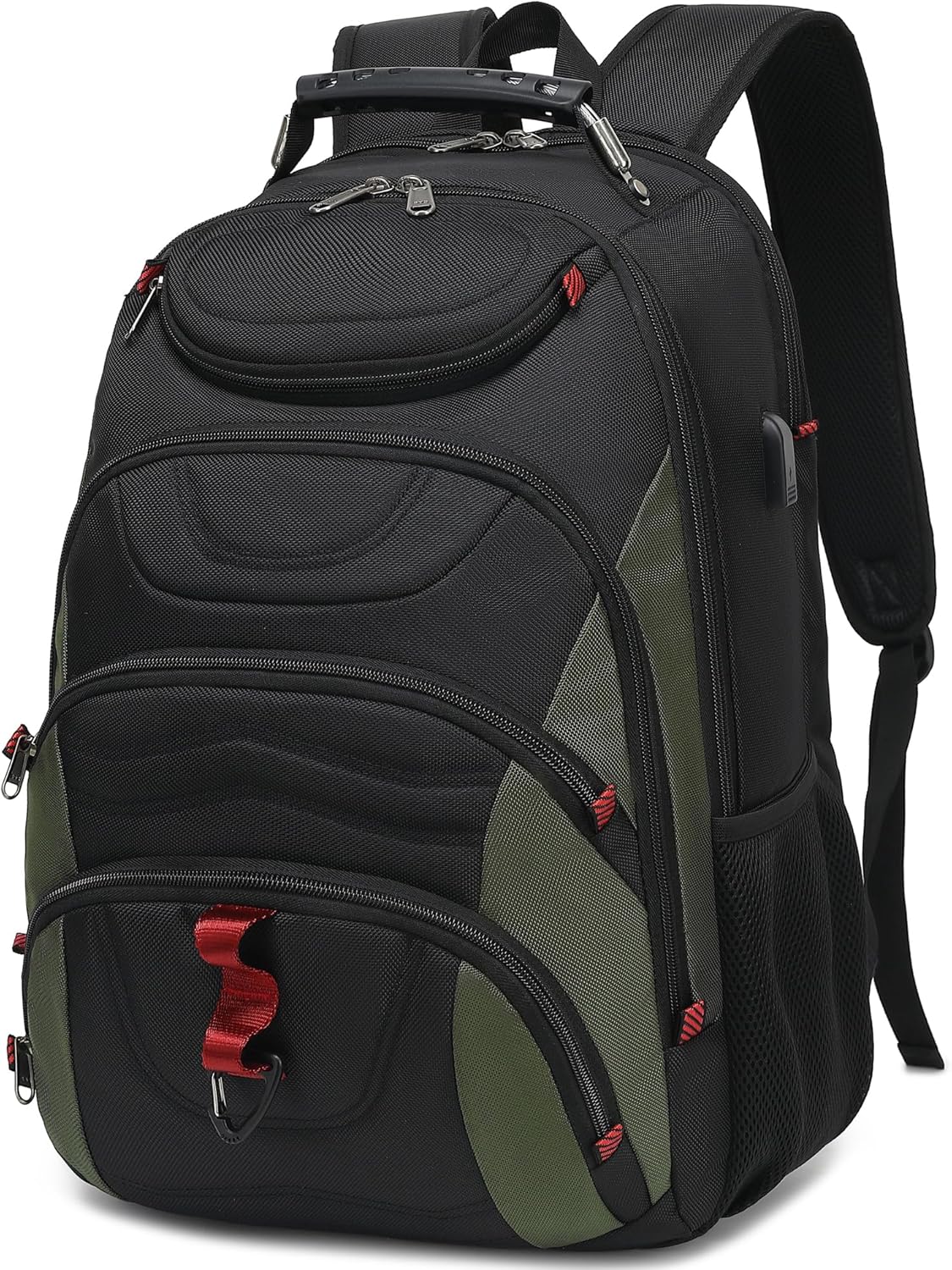 Boavan Laptop Backpack for men, 17.3 inch Laptop Bag with USB Port, Waterproof Travel Work Backpack Purse, Anti-Theft Teacher Nurse Doctor Casual Bookbags Office Business backpack，Black&Army Green