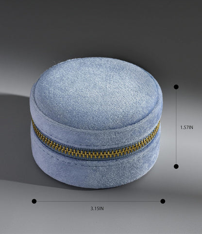 TAIMY Plush Velvet Travel Jewelry Box, Round Mini Travel Jewelry Case for Women Girls, Portable Mini Jewelry Travel Organizer Boxes for Rings Earrings Necklaces Bracelets(Ocean Blue)