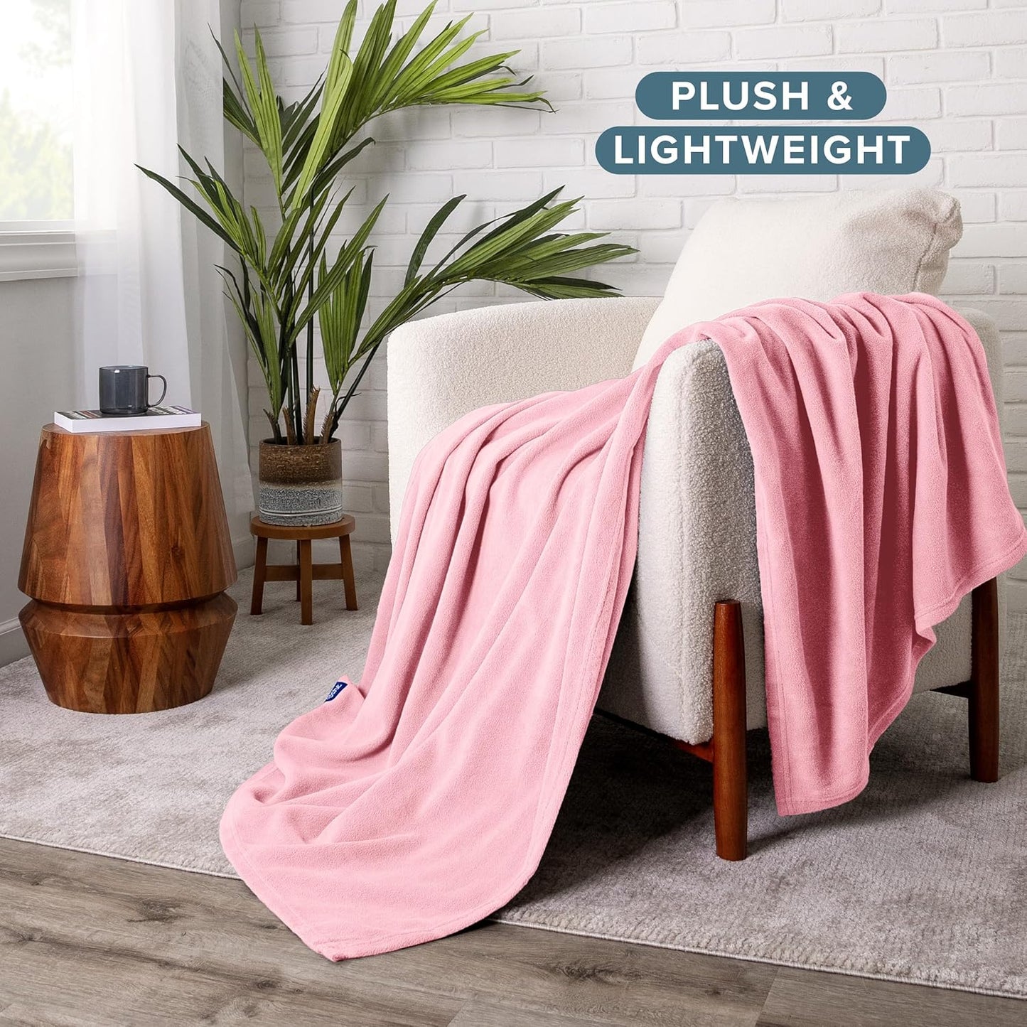 Bare Home Polar Fleece Blanket - Light Pink - Warm & Cozy - Premium Fleece for Bed, Sofa, Camping, Travel and Cold Nights - Lightweight Blanket (King, Light Pink)