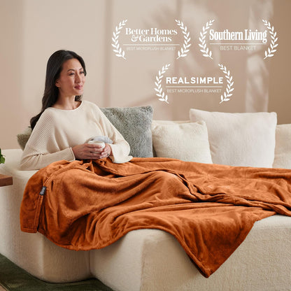 Bare Home Fleece Blanket - Twin/Twin Extra Long - Ultra-Soft Lightweight for Bed, Sofa, and Couch - Luxury Microplush - Cozy Warm Blanket (Twin/Twin XL, Sienna)