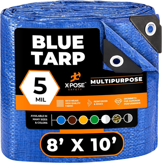 Better Blue Poly Tarp 8' x 10' - Multipurpose Protective Cover - Lightweight, Durable, Waterproof, Weather Proof - 5 Mil Thick Polyethylene - by Xpose Safety