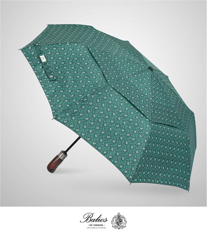 Balios Travel Folding Umbrella with Real Wood Handle Auto Open Close Vented Windproof Canopy - Designed in UK