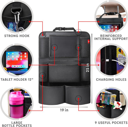 Helteko Backseat Car Organizer, Kick Mats Back Seat Protector with Touch Screen Tablet Holder, Back Seat Organizer for Kids with 9 Storage Pockets, Travel Accessories (2 Pack, Ocean Blue)