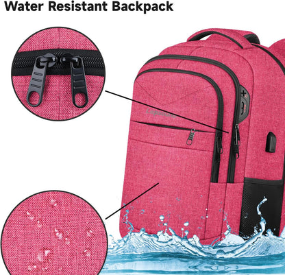 Lapsouno Extra Large Backpack, 17.3 Inch Travel Laptop Backpack, Water Resistant Casual Hiking Daypack, Computer Bag with USB Port, College School Business Carry on Rucksack for Women, Pink