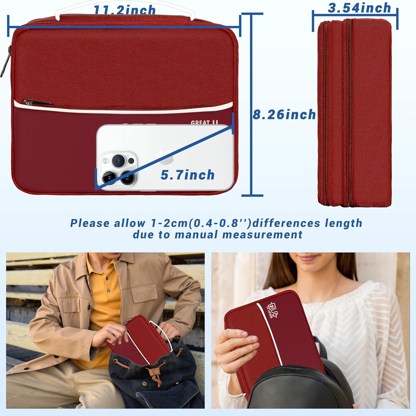 Electronics Organizer,Travel Cord Organizer Pouch, Portable Cable Organizer Bags, Waterproof Electronic Accessories Storage Case for Cables, Cords, Charger, Phone (Three Layer-Winered)