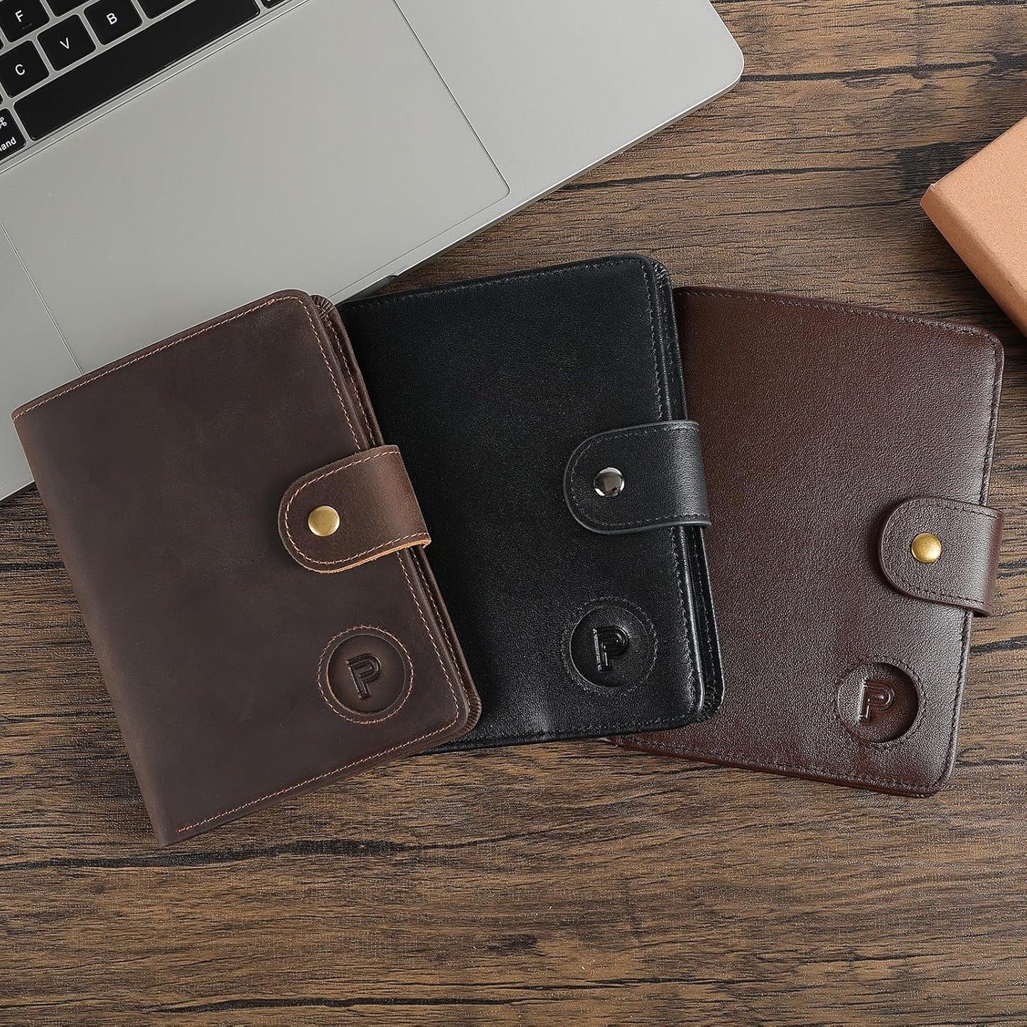 Polare Luxury RFID Blocking Leather Passport Holder Travel Wallet For Men and Women (Coffee with AirTag Slot(Snap Version))