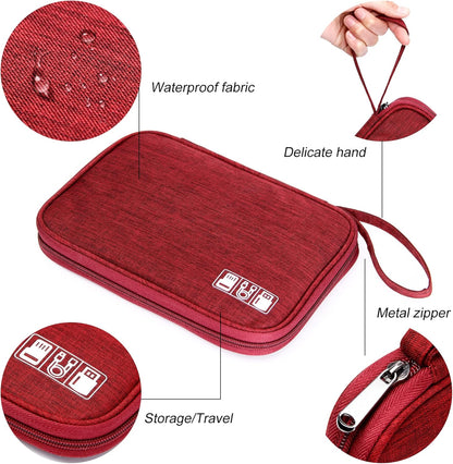 SELLYFELLY Travel Electronics Organizer Portable Cable Organizer Bag for Storage Electronic Accessories Case for Cord,Phone,Charger,Flash Drive (Wine Red)