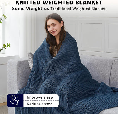 L'AGRATY Knitted Weighted Blanket - 50"x60" 10lbs Cooling Chunky Knit Heavy Blanket for Adults Braided Crochet Throw Thick Cable Yarn Knit Decorative No Beads Evenly Weighted Machine Washable