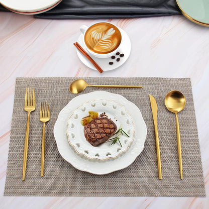 Matte Gold Silverware Set, IBIILII JEFF 40 Pieces Stainless Steel Flatware Set，Kitchen Utensil Set, Tableware Cutlery Set, Knife Spoons And Forks Set, Satin Finished Polished & Dishwasher Safe