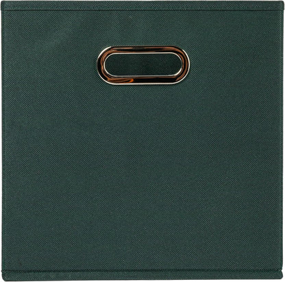 Household Essentials Fabric Storage Cube Bins, 6 Piece Set, Strong Poly-Woven Fabric, Chipboard Sides, Grommet Front Handle, Stackable and Foldable, Classic Design, Dark Green