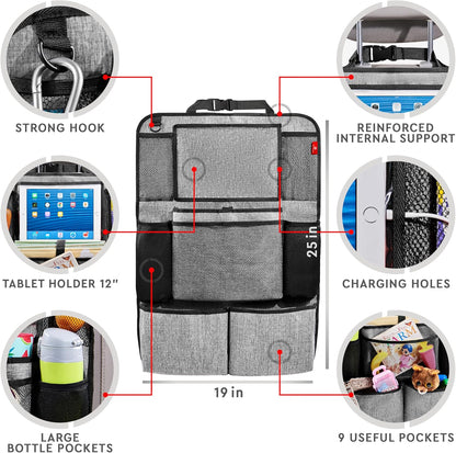 Helteko Backseat Car Organizer, Kick Mats Back Seat Protector with Touch Screen Tablet Holder, Organizer for Kids, Travel Accessories, Mat 9 Storage Pockets 2 Pack