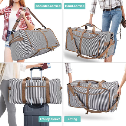 80L Duffle Bag for Travel, Large Foldable Waterproof Travel Duffel Bags Weekender Overnight Bag for Men and Women with Shoe Compartment (Stripe)