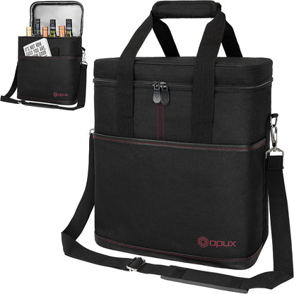 opux 6 Bottle Carrier Tote | Insulated Padded Wine Cooler Bag for Travel. Picnic, BYOB | Portable Leakproof Wine Tote Bag for Dinner, Party, Christmas, Wine Gift for Women, Men (Black)