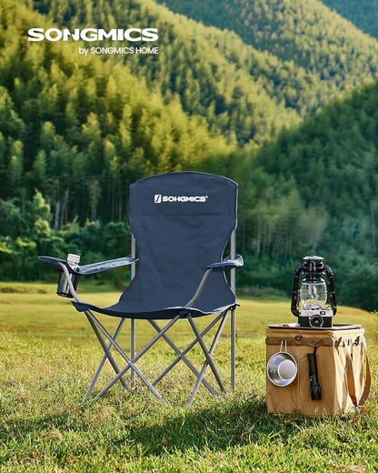SONGMICS 2 Pack Folding Camping Chairs, Load 330 lb, Cup Holder and High Backrest, Heavy-Duty Structure, for Lawn, Garden, Fishing, Terrace