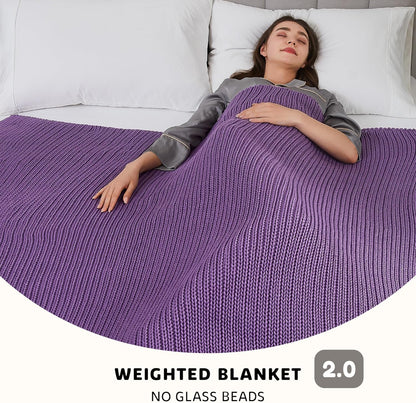 L'AGRATY Knitted Weighted Blanket - 60"x80" 15lbs Cooling Chunky Knit Heavy Blanket for Adults Braided Crochet Throw Thick Cable Yarn Knit Decorative No Beads Evenly Weighted Machine Washable
