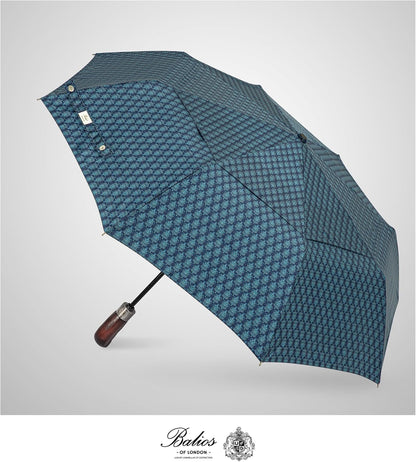 Balios Travel Folding Umbrella with Real Wood Handle Auto Open Close Vented Windproof Canopy - Designed in UK
