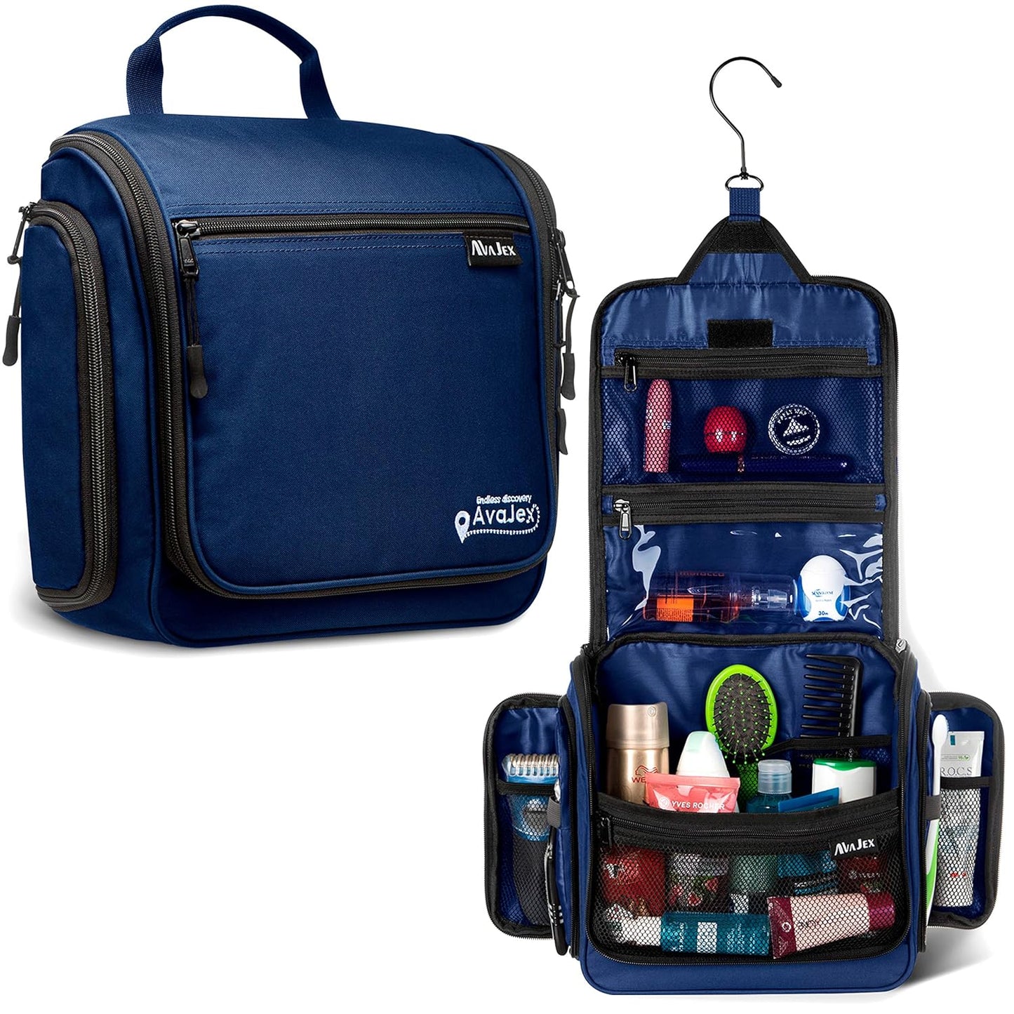 Travel Toiletry Bag for Men and Women - (10.6”x10.6”x3.2”) Large Hanging Toiletry Organizer - Waterproof Hygiene Bag with Metal XXL Swivel Hook, with Sturdy Zippers and 19 Compartments for Toiletries