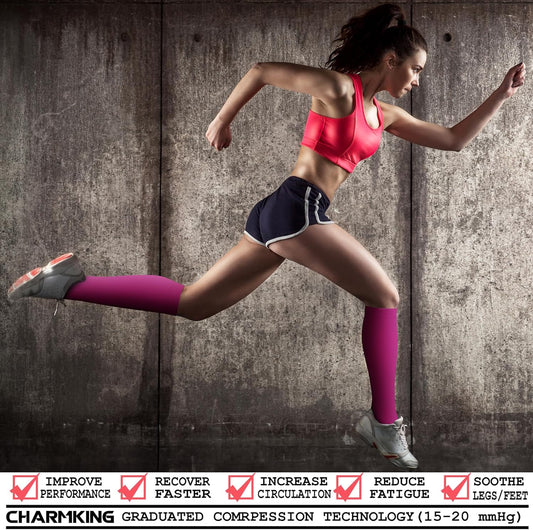 CHARMKING Compression Socks for Women & Men Circulation (3 Pairs) 15-20 mmHg is Best Support for Athletic Running Cycling
