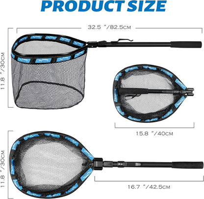 PLUSINNO Floating Fishing Net for Steelhead, Salmon, Fly, Kayak, Bass, Trout Fishing, Catfish, Rubber Coated Landing Net for Easy Catch & Release for Easy Transportation & Storage