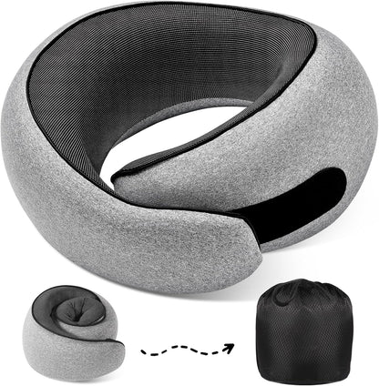 Travel Neck Pillows, 100% Memory Foam Filling, Travel Pillows for Airplanes, Compact and Ergonomic Design, Best for Sleeping Plane Train Travel Essentials (Light Grey)