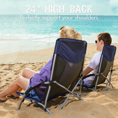 PORTAL Beach Chairs for Adults Camping Low Lightweight Portable Chair with Cup Holder Mesh Back Carry Bag for Outdoor Sand Lawn Travel Picnic Festival Concert, 350LBS