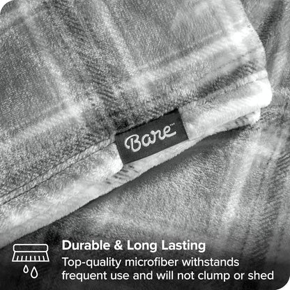 Bare Home Textured Fleece Blanket - Throw/Travel - Ultra-Soft Lightweight for Bed, Sofa, and Couch - Luxury Microplush - Cozy Warm Blanket (Throw/Travel, Tartan Plaid)