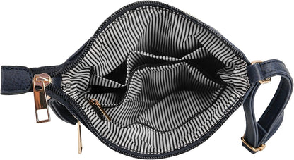 DELUXITY | Crossbody Purse Bag | Functional Multi Pocket Double Zipper Purse | Adjustable Strap | Medium Size Purse | Navy