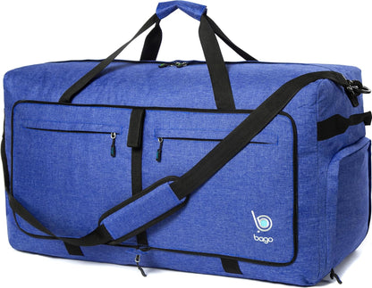 Bago Large Foldable Duffel Bags for Traveling Women & Men - 120L Packable Duffle Bag for Travel with Shoe Compartment - Water Repellant, Heavy Duty, Lightweight Folding & Collapsible (SnowDepBlue)