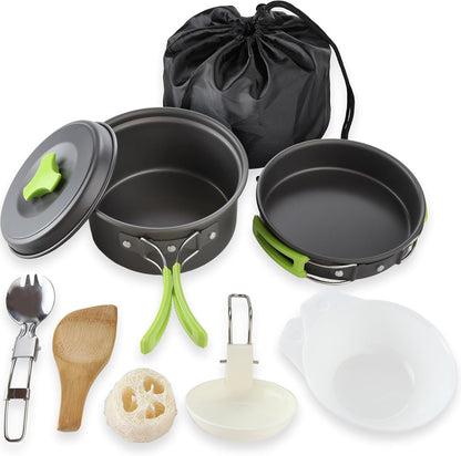 MalloMe Camping Cookware Mess Kit for Backpacking Gear – Camping Cooking Set - Camping Pots and Pans Set - Backpacking Stove/Portable Stove Compatible - Camp Kitchen Equipment Accessories Pot