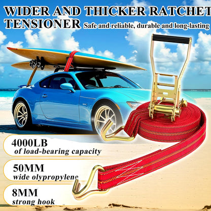 4Pack Heavy Duty Ratchet Straps, 2” 32Ft Ratchet Tie Down Strap, Tie Down Ratcheting with Double J Hook, 4000 LB Break Strength Cargo Straps Ratcheting for Moving Cargo, Lawn Equipment and Motorcycles