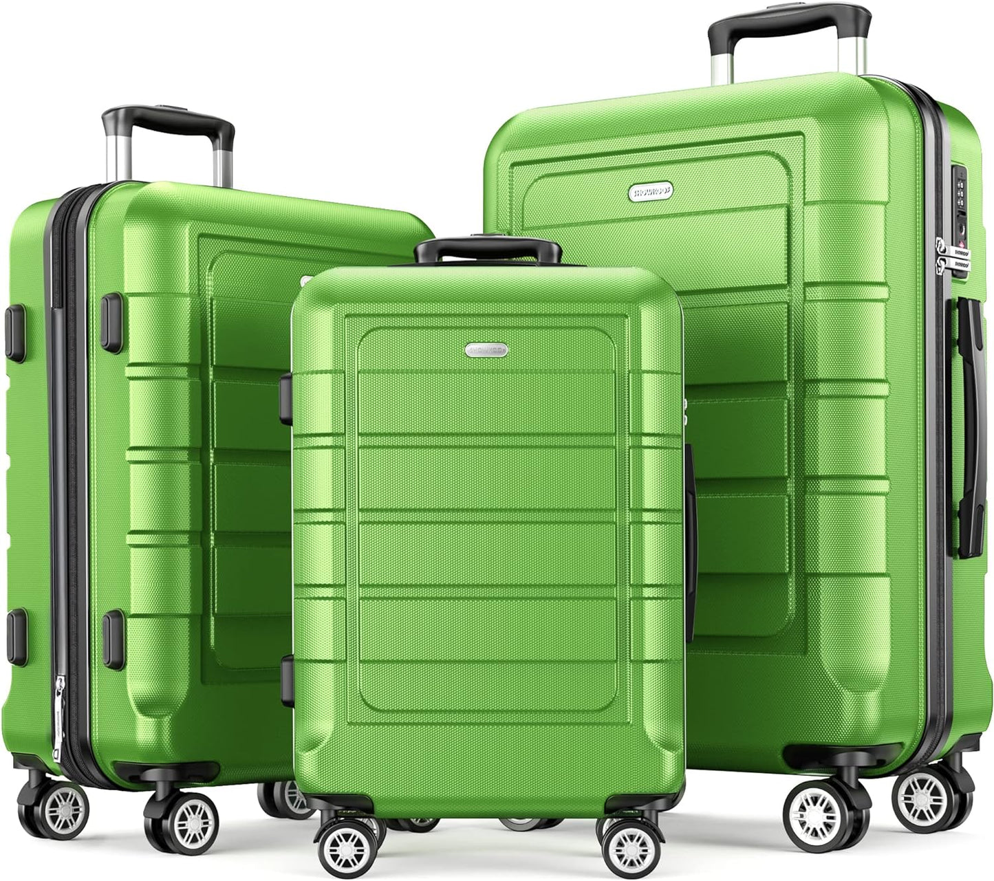 SHOWKOO Luggage Sets Expandable PC+ABS Durable Suitcase Sets Double Wheels TSA Lock Green 3pcs