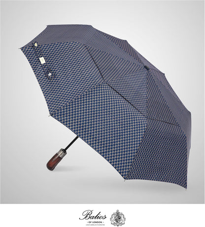 Balios Travel Folding Umbrella with Real Wood Handle Auto Open Close Vented Windproof Canopy - Designed in UK