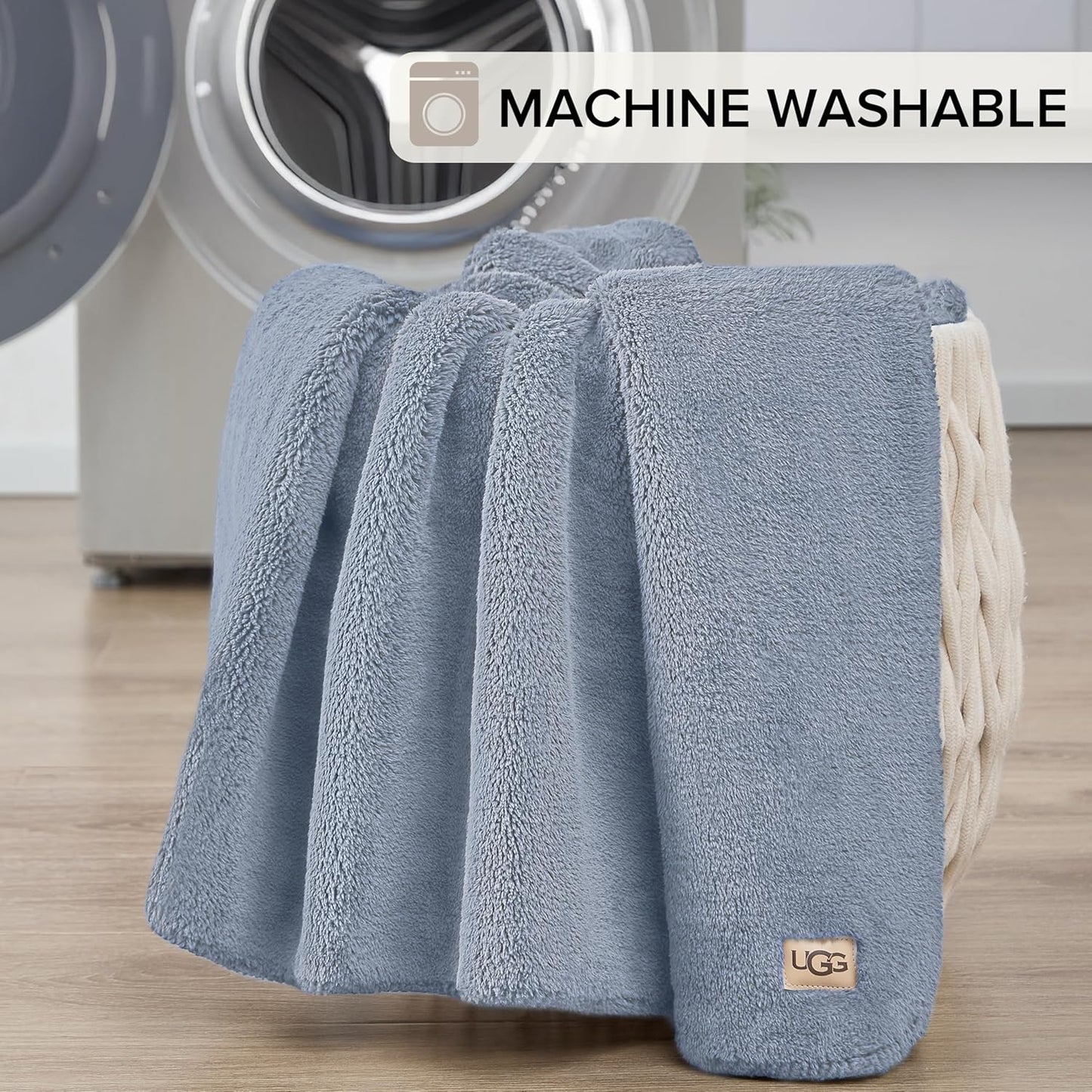 UGG Whitecap Plush Throw Blanket Fleece Lightweight Soft Cozy Throw for Couch or Bed Luxury Home Decor for Living Room Washable Hypoallergenic Blankets for Dorm Decor, 50-inch x 70-inch, Denim Blue