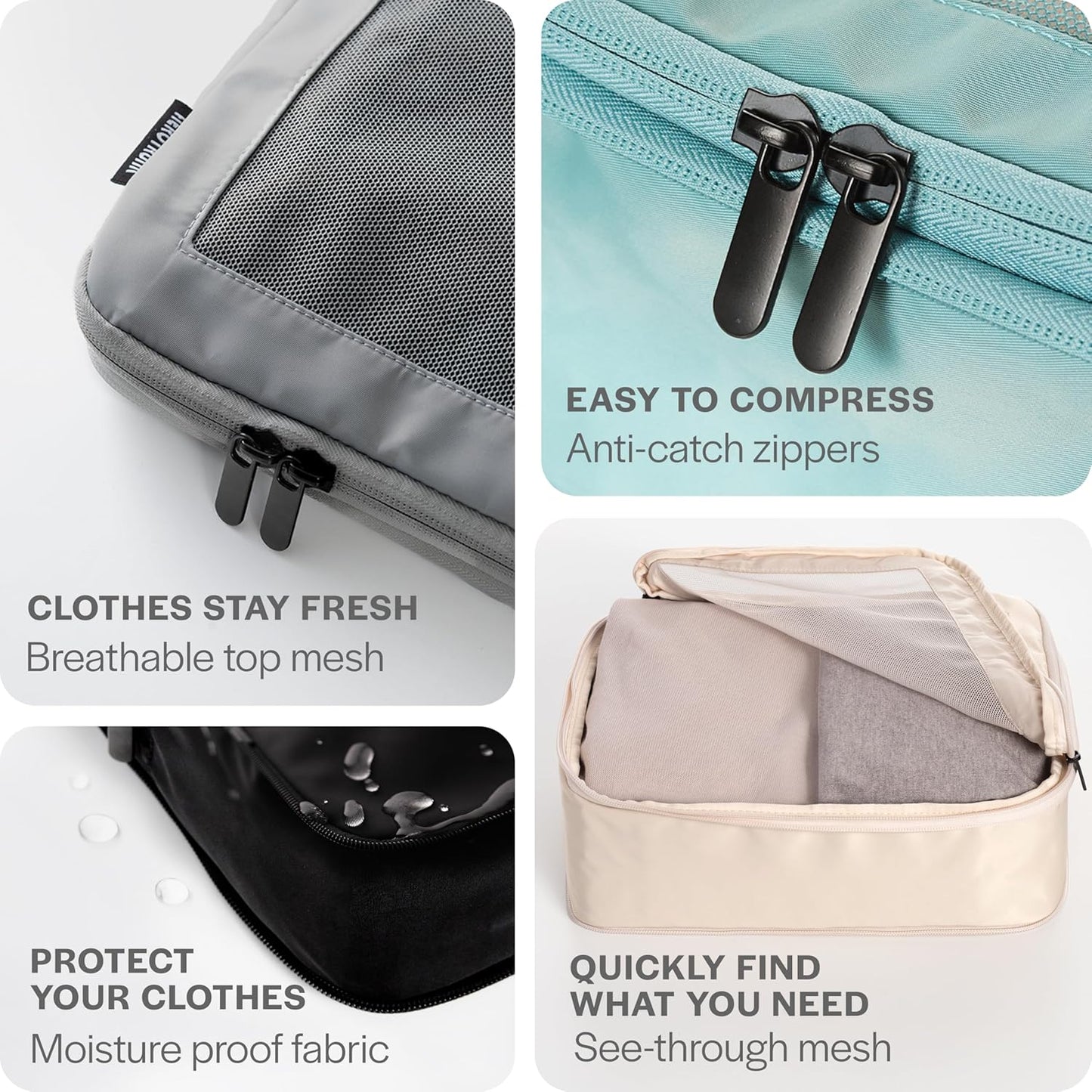 Compression Packing Cubes for Travel - Luggage Organizer Bags - Double Zipper Packing Cubes for Suitcases (2-Pack, Beige)