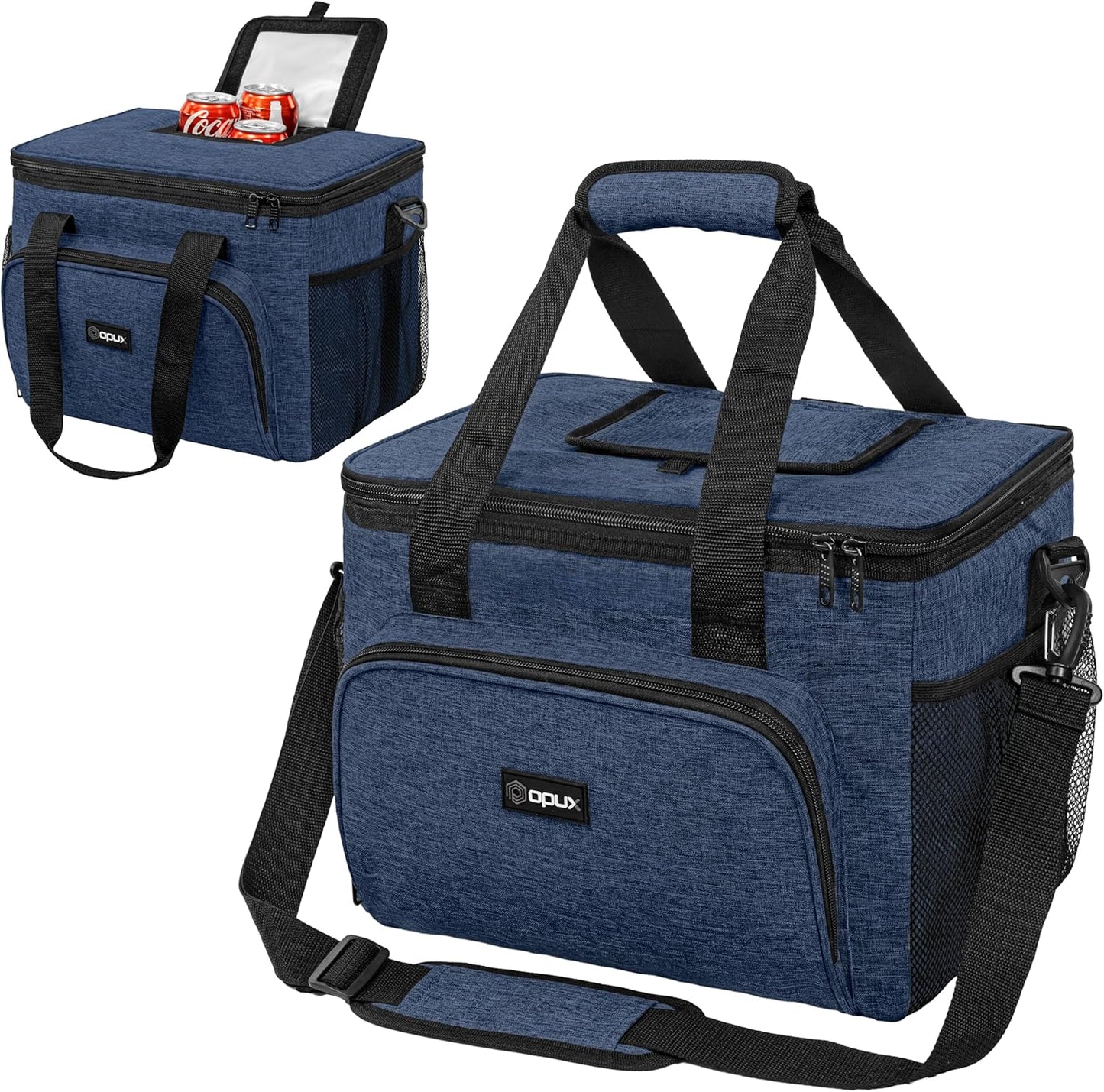 OPUX Soft Cooler Bag, Insulated Collapsible Lunch Cooler Tote for Men Work Camping Beach Travel, Portable Soft Sided Leakproof Waterproof Large Lunch Bag Box with Shoulder Strap 40 Cans, Heather Navy