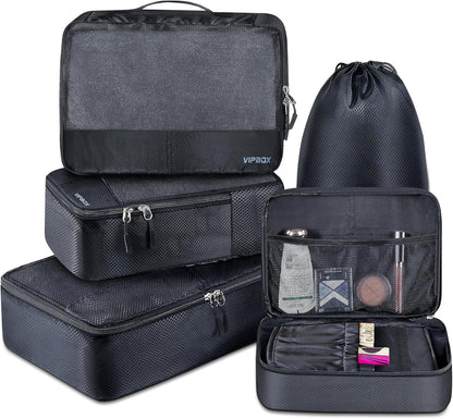 5 Set Packing Cubes Travel for Luggage Durable Suitcases Organizer Bags Lightweight Airplane Travel Vacation Essentials Accessories for Carry on (Black)