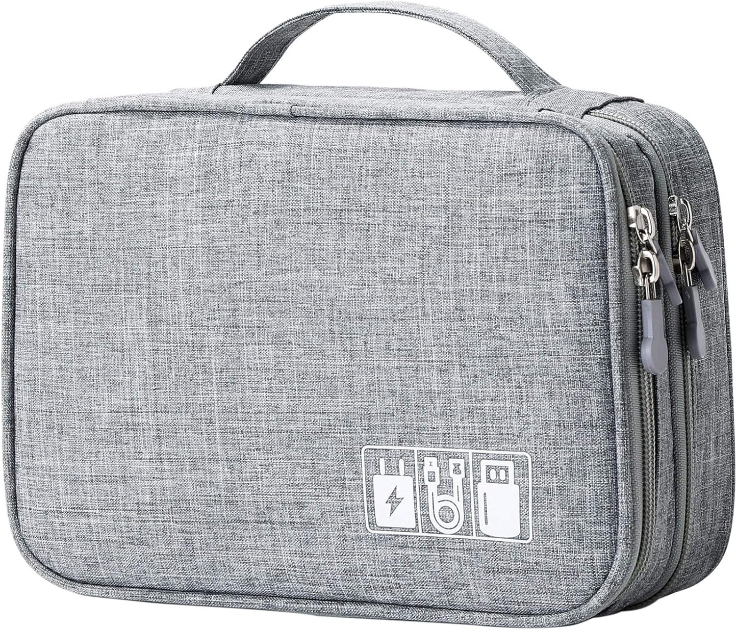 Lanola Travel Cable Organizer Bag, Electronic Accessories Case Portable Double Layer Cable Storage Bag for Cord,phone,Charger, Flash Drive, Phone, SD Card,Personal Items - (Grey)