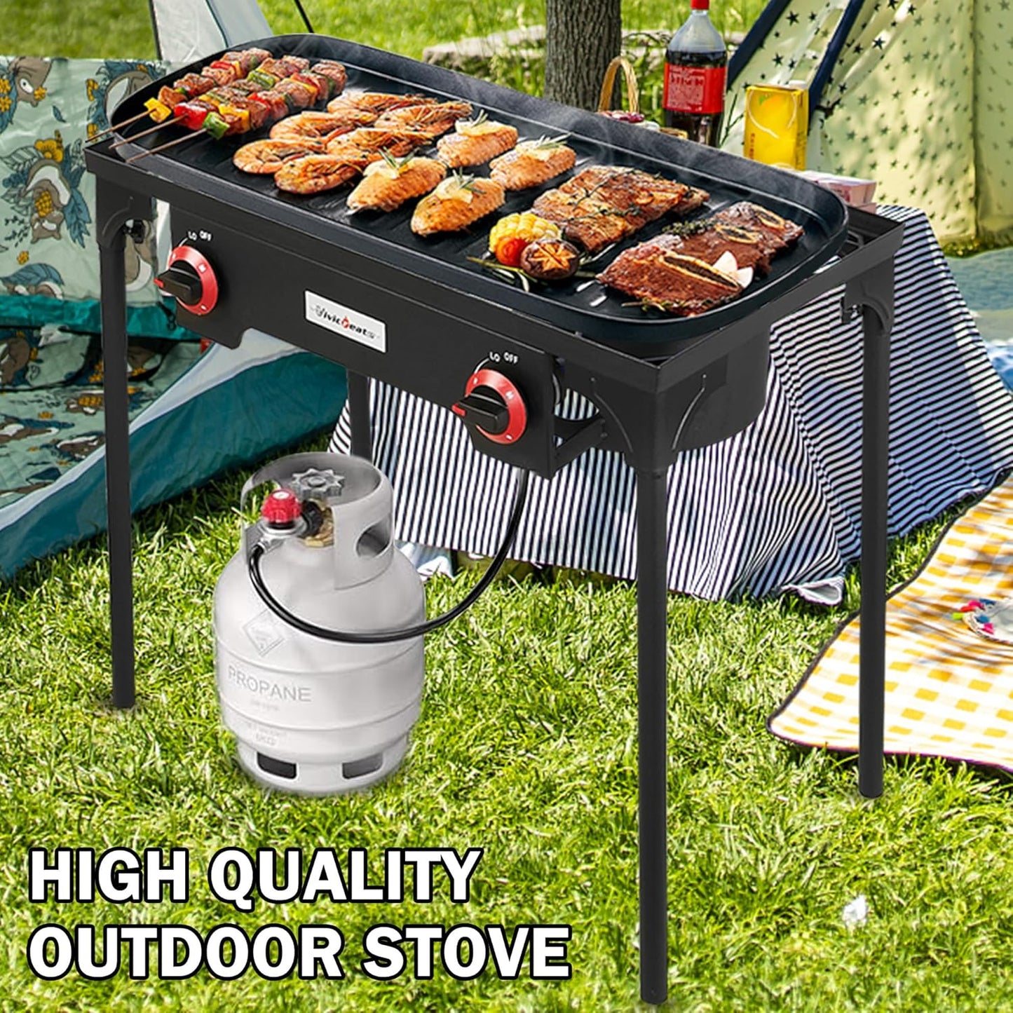 Vivicreate High Pressure Propane Gas Regulator 20 PSIG Outdoor Camping BBQ Grill Stove Burner Estufas de Gas para Cocinar Afuera Es gas propano