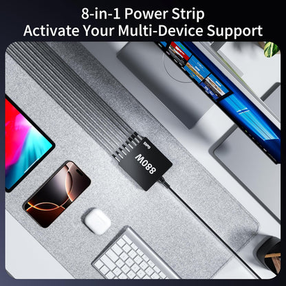 880W USB C Charger Block Charging Station 8 Port Fast Chager 140W PD PPS AVS HUB Laptop MacBook Charger Compatible with All iPhone 17 Pro Max/17 Air/16 SE/Samsung Galaxy 25/ MacBook Pro/Air/iPad Pro