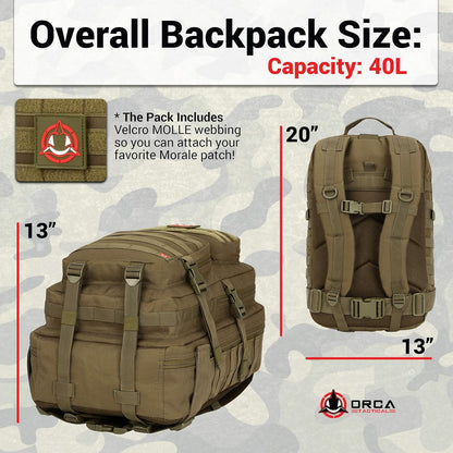 Backpack 40L Large Military 1 to 3 Day Molle Assault Pack Rucksack Army Bag